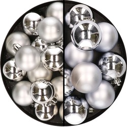 28x stuks kunststof kerstballen zilver 4 en 6 cm - Kerstbal