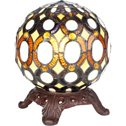 LumiLamp Tiffany Tafellamp  Ø 20x25 cm  Geel Glas Kunststof Rond Tiffany Bureaulamp