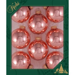 16x stuks glazen kerstballen 7 cm koraal roze glans - Kerstbal