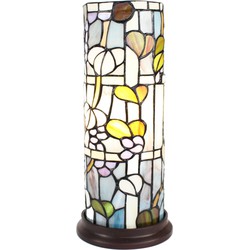 LumiLamp Tiffany Tafellamp  Ø 15x36 cm  Blauw Wit Glas Rond Tiffany Bureaulamp