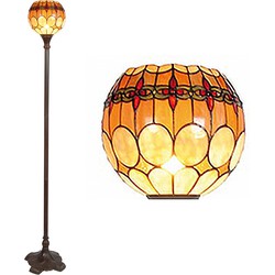 LumiLamp Tiffany Vloerlamp  Ø 27x184 cm  Bruin Geel Glas Rond Staande Lamp