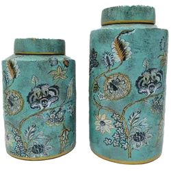 Fine Asianliving Chinese Gemberpot Porselein Turquoise met Gouden