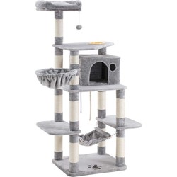 Krabpaal/klimtoren voor katten, lichtgrijs met een knuffelgrot, sisal krabpalen, uitkijkplatform en 2 hangmatten