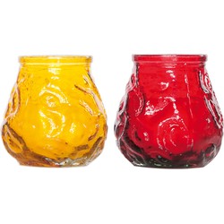 Lowboy tafel kaarsen setje van 4x stuks 7 cm in rood/geel - Waxinelichtjes