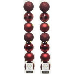 14x stuks kunststof kerstballen donkerrood (oxblood) 8 cm glans/mat/glitter - Kerstbal