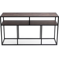 Stalux Side-table 'Teun' 150cm, kleur zwart / lederlook bruin