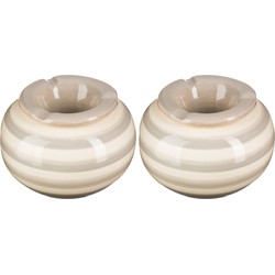 Set van 2x stuks terras asbakken/stormasbakken rond keramiek 12 x 7,5 cm grijs met streep - Asbakken