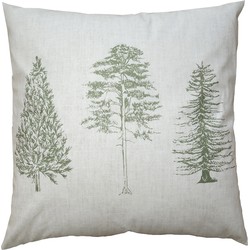 Clayre & Eef Kussenhoes  45x45 cm Beige Groen Polyester Dennenbomen Sierkussenhoes