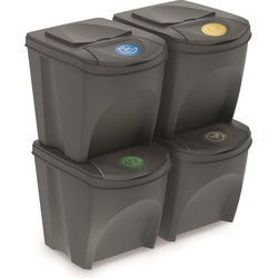 Set van 4x kunststof afvalscheidingsbakken grijs van 25 liter - Prullenmanden