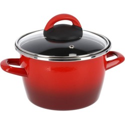 Rvs rode kookpan/pan met glazen deksel 16 cm 3 liter - Kookpannen