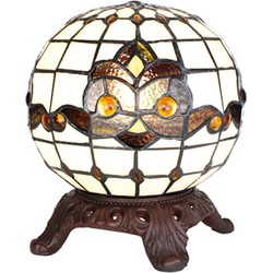 LumiLamp Tiffany Tafellamp  Ø 20x25 cm  Wit Zwart Glas Rond Tiffany Bureaulamp