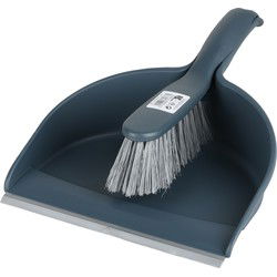 Urban Living Stoffer en blik - donkerblauw - zachte borstel - Stoffer en blik