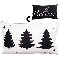 Clayre & Eef Kussenhoes  30x50 cm Wit Zwart Polyester Rechthoek Kerstboom Believe Sierkussenhoes