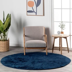 Rond Wasbaar vloerkleed - Solid Donker Blauw / Navy - Ø160 CM