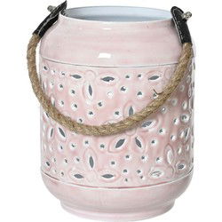 Lantaarn ijzer d15h20 cm roze