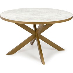 Stalux Ronde eettafel 'Daan' 120cm, kleur goud / wit marmer