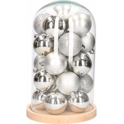 Glazen stolp met zilveren kerstballen set - Kerststukjes