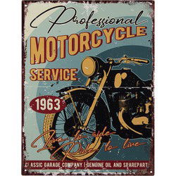 Clayre & Eef Tekstbord  25x33 cm Blauw Geel Ijzer Motorcycle Wandbord