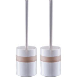 Zeller Toiletborstel in houder - 2x - keramiek - wit met beige - 33cm - Toiletborstels