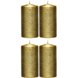 4x Kaarsen creme goud 7 x 13 cm 25 branduren sfeerkaarsen - Stompkaarsen