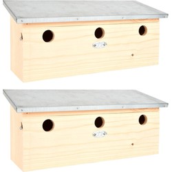 2x Vogelhuisjes/nestkastjes drie woningen voor mussen - Vogelhuisjes