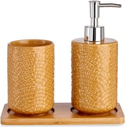 Badkamer accessoires set 3-delig camel bruin relief van keramiek - Badkameraccessoireset