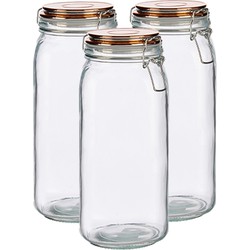 Set van 3x stuks glazen luxe keuken voorraadpotten/voorraadbussen met klepdeksel koper 2100 ml - Voorraadpot