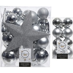 Kerstversiering kunststof kerstballen met piek zilver 4-5-6-8 cm pakket van 49x stuks - Kerstbal