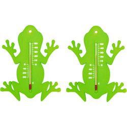 Nature Buitenthermometer - 2x - groen - kikker - 15cm - buiten - Buitenthermometers