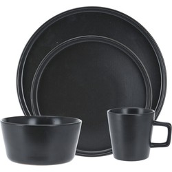 16-Delige serviesset/bordenset zwart 4 persoons van aardewerk - Ontbijtborden
