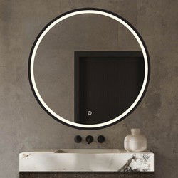 Badkamerspiegel Rond 60 cm - Badkamerspiegel Met Verlichting - LED - Anti Condens Verwarming - Zwarte Rand