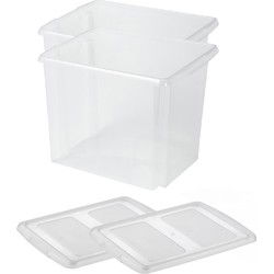 Sunware - Set van 2x opslagbox kunststof 45 liter transparant 45 x 36 x 36 cm met deksel - Opbergbox