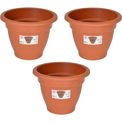 Set van 5x stuks terra cotta kleur ronde plantenpot/bloempot kunststof diameter 22 cm - Plantenpotten