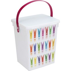 1x Wasknijperboxen roze hengsel 5 liter 23 x 18 cm - knijperszakken