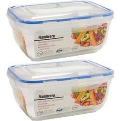 4x Kunststof bewaarbakje/vershoudbakje rechthoekig met deksel 2300 ml - Vershoudbakjes