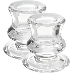 2x stuks glazen transparante kandelaars/kaarsenhouders voor dinerkaarsen 6 cm - kaars kandelaars