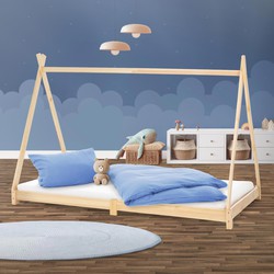 Kinderbed Tipi met lattenbodem 90x200 cm naturel hout ML-Design