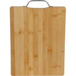 Bamboe houten snijplank/serveerplank met metalen handvat L33 x B25 cm - Snijplanken