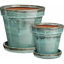 Mica Decorations Bloempot Lotus - 25x25x23 cm - Keramiek - Groen- Set van 2