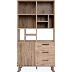 Bibliotheek 1 Deur 3 Laden Eiken Decor en Voorkant Latten H160 cm - OPOLE