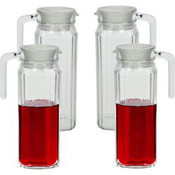 Waterkan - 1x - met deksel - 1,1L - glas - schenkkan - waterkaraf - Schenkkannen