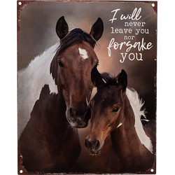 Clayre & Eef Tekstbord  20x25 cm Bruin Ijzer Paarden I will never leave you Wandbord
