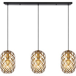 Lange hanglamp ovaalvormig 3 stuks van 25 cm Ø 3xE27 mat goud/messing