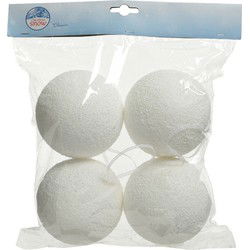 Decoris sneeuwballen - 4x stuks - wit - kunststof - 10 cm - Decoratiesneeuw