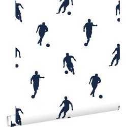 ESTAhome behang voetbalspelers donker blauw op wit - 53 cm x 10,05 m - 138801