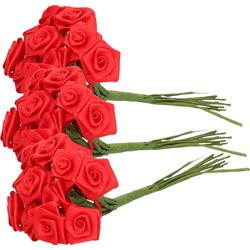 3 Bosjes rode roosjes van satijn 12 cm - Kunstbloemen