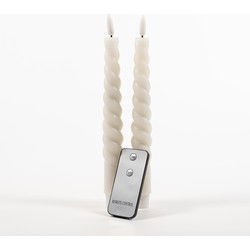 Anna Collection LED dinerkaarsen swirl- 2x st - ivoor/creme - 23 cm - LED kaarsen