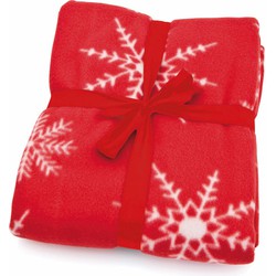 2x stuks fleece deken/plaid rode sneeuwvlokken print 120 x 150 cm - Plaids