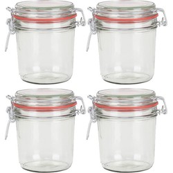 4x Glazen confituren pot/weckpot 400 ml met beugelsluiting en rubberen ring - Weckpotten