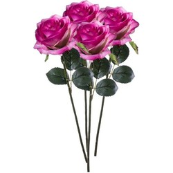 4 x Kunstbloemen steelbloem paars/roze roos Simone 45 cm - Kunstbloemen
